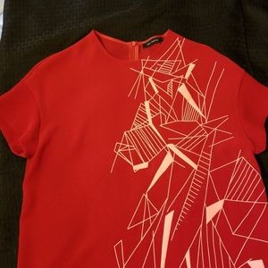 Cop.Copine Geometric Boxy Fit Short Sleeve Red Top